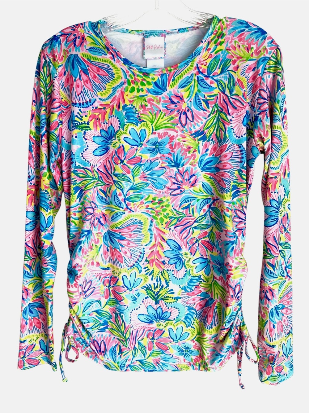 Stella Parker Collection Long Sleeve Pink Blue Floral Print Top Size Medium